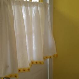 Kitchen Curtains, White Linen Cafe Curtain, Irish Handkerchief , Cafe Curtains, Lace Curtain, Sunflower Curtains - thumbnail 4