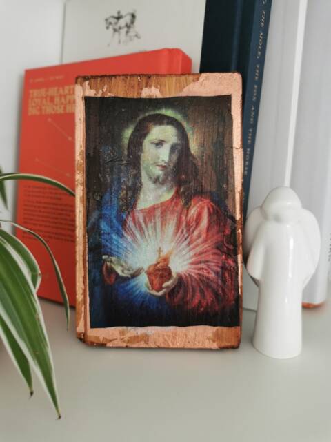 Sacred Heart Wooden Wall Art By Pompeo Batoni Rose Gold Catholic Decor - image 1
