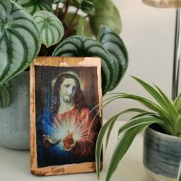Sacred Heart Wooden Wall Art By Pompeo Batoni Rose Gold Catholic Decor - thumbnail 2