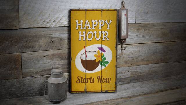 Happy Hour Starts, Decor, Beach Drinking Day, Fun Sign, Wooden Sale Wall Decor - Old Signs - image 1