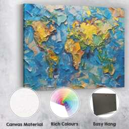 Textured World Map Impasto Oil Paint Abstract Artwork Canvas Wall Art Print Decor Picture Ready To Hang - thumbnail 2