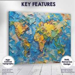 Textured World Map Impasto Oil Paint Abstract Artwork Canvas Wall Art Print Decor Picture Ready To Hang - thumbnail 1
