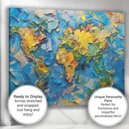 Textured World Map Impasto Oil Paint Abstract Artwork Canvas Wall Art Print Decor Picture Ready To Hang - thumbnail 3