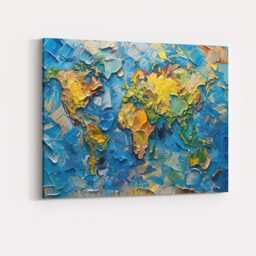 Textured World Map Impasto Oil Paint Abstract Artwork Canvas Wall Art Print Decor Picture Ready To Hang - thumbnail 4
