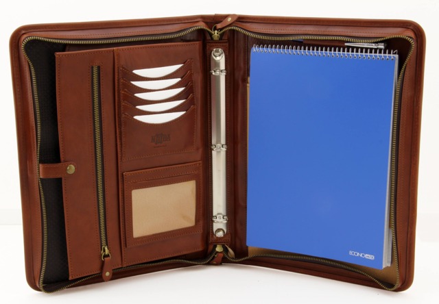 Italian Leather Folder, Zipped Business Portfolio, Genuine 3 Ring Binder, Conference A4 Folder Padfolio - image 1