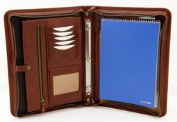 Italian Leather Folder, Zipped Business Portfolio, Genuine 3 Ring Binder, Conference A4 Folder Padfolio