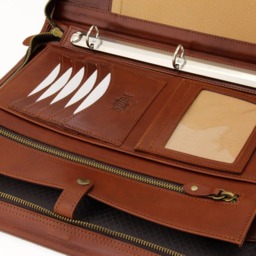 Italian Leather Folder, Zipped Business Portfolio, Genuine 3 Ring Binder, Conference A4 Folder Padfolio - thumbnail 2