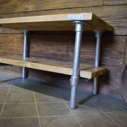 Industrial Hallway/Boot-Room Bench With Shelf Or Rails, Reclaimed Scaffold Board & Galvanised Steel - thumbnail 2