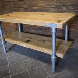 Industrial Hallway/Boot-Room Bench With Shelf Or Rails, Reclaimed Scaffold Board & Galvanised Steel - thumbnail 3