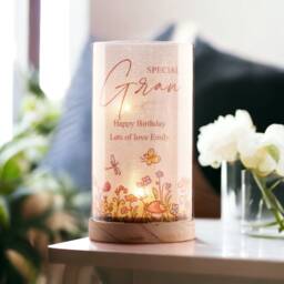 Personalised Gran Gift Floral Lamp With Wood Base Led Night Light - thumbnail 1