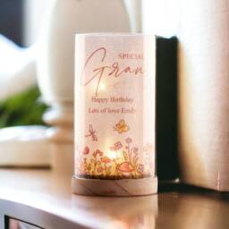 Personalised Gran Gift Floral Lamp With Wood Base Led Night Light - thumbnail 2