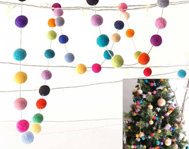 Felt Balls Garland. Christmas Garland 50 3 Metres Pom Rainbow Party Decoration, Wedding, Nursery Decor Colourful Mixed Colour - image 1