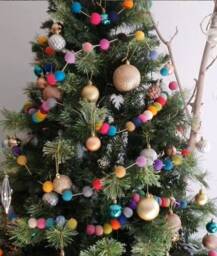Felt Balls Garland. Christmas Garland 50 3 Metres Pom Rainbow Party Decoration, Wedding, Nursery Decor Colourful Mixed Colour - thumbnail 2