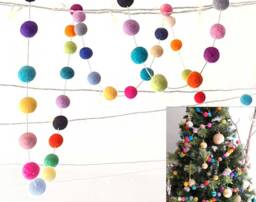 Felt Balls Garland. Christmas Garland 50 3 Metres Pom Rainbow Party Decoration, Wedding, Nursery Decor Colourful Mixed Colour - thumbnail 1