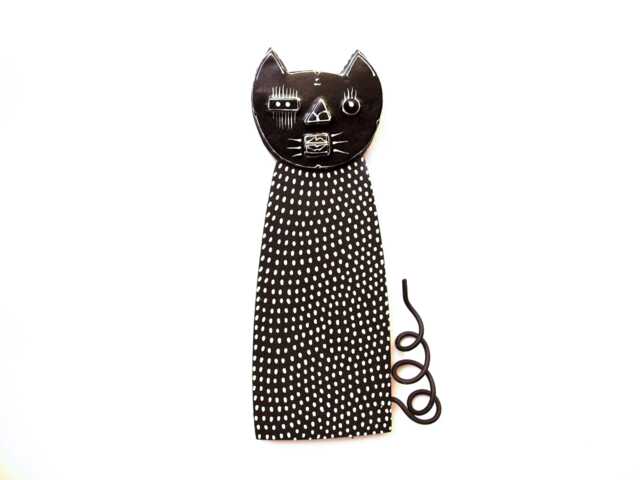 Black Cat Wall Sculpture Handmade Ceramic & Wood Art - image 1