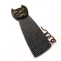 Black Cat Wall Sculpture Handmade Ceramic & Wood Art - thumbnail 2