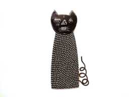 Black Cat Wall Sculpture Handmade Ceramic & Wood Art - thumbnail 1