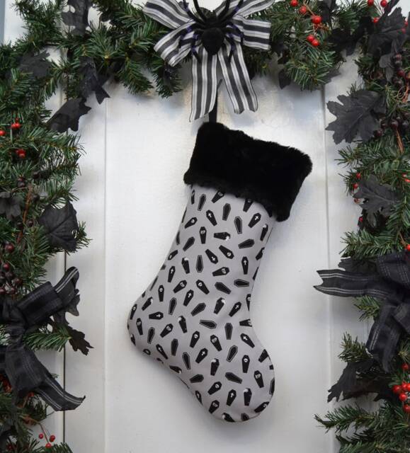 Handmade Mini Coffin Christmas Stocking, Goth Horror Decor - image 1