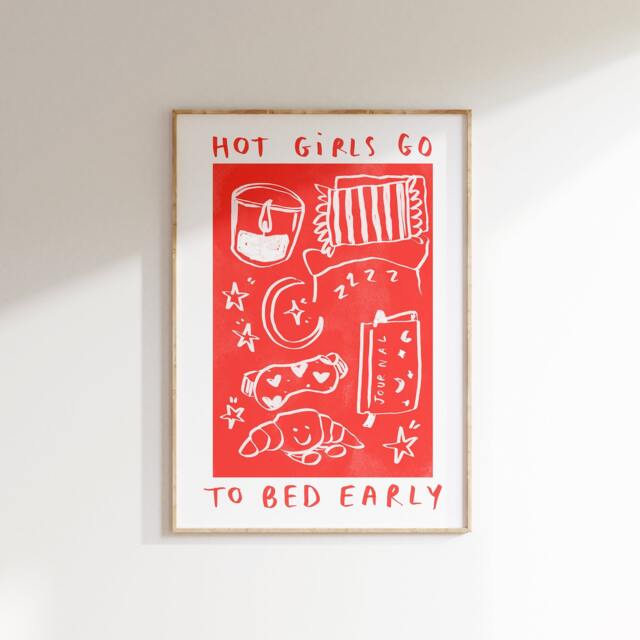 Hot Girls Go To Bed Early Wall Print - Night Poster Sleep Lover Aesthetic Gift Idea Jellycat - image 1