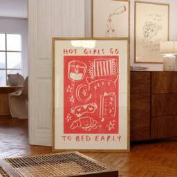Hot Girls Go To Bed Early Wall Print - Night Poster Sleep Lover Aesthetic Gift Idea Jellycat - thumbnail 2