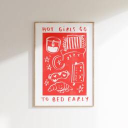 Hot Girls Go To Bed Early Wall Print - Night Poster Sleep Lover Aesthetic Gift Idea Jellycat - thumbnail 1
