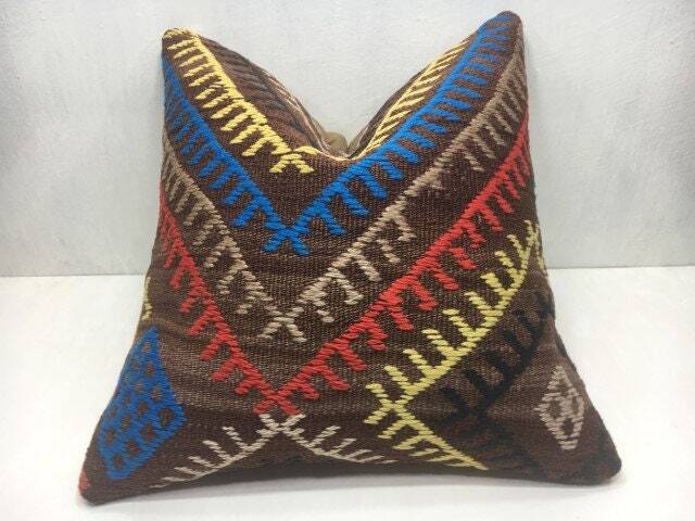 Vintage Kilim Pillow Cover, Turkish Woven Design, 20x20 Sofa Cushion - image 1