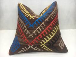 Vintage Kilim Pillow Cover, Turkish Woven Design, 20x20 Sofa Cushion - thumbnail 1