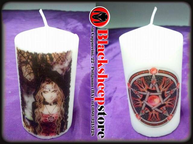 Personalized Candle With Witch & Pentacle, Achievable On Request Any Image, Photo Or Phrase Of Your Choice, Wicca, Free Brooch - image 1