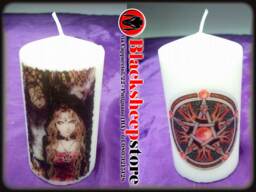 Personalized Candle With Witch & Pentacle, Achievable On Request Any Image, Photo Or Phrase Of Your Choice, Wicca, Free Brooch - thumbnail 1