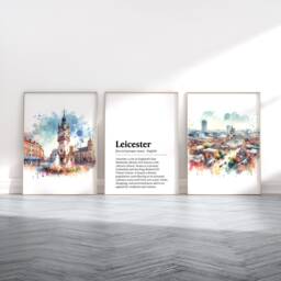 Leicester Poster Prints - Set Of 3 Posters - Watercolour Wall Art Decor Travel England Hanging Artwork Gift UK Painting - thumbnail 1