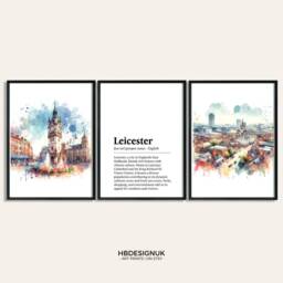 Leicester Poster Prints - Set Of 3 Posters - Watercolour Wall Art Decor Travel England Hanging Artwork Gift UK Painting - thumbnail 2