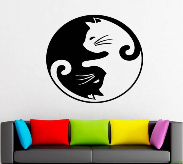 Yin Yang Cats Wall Decal Taoism Vinyl Sticker 2031 - image 1