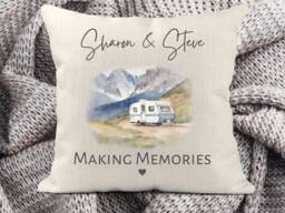 Personalised Touring Caravan Cushion, Decor, Father's Day, Gift For Grandparents, Owner, Travel Lover Birthday - thumbnail 1