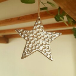 Hammered Metal Silver Hanging Star Decoration - The Home & Hearts Shop Rustic Wall Shabby Wedding Gift Christmas - thumbnail 1