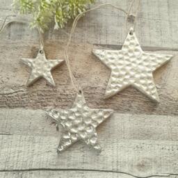 Hammered Metal Silver Hanging Star Decoration - The Home & Hearts Shop Rustic Wall Shabby Wedding Gift Christmas - thumbnail 2