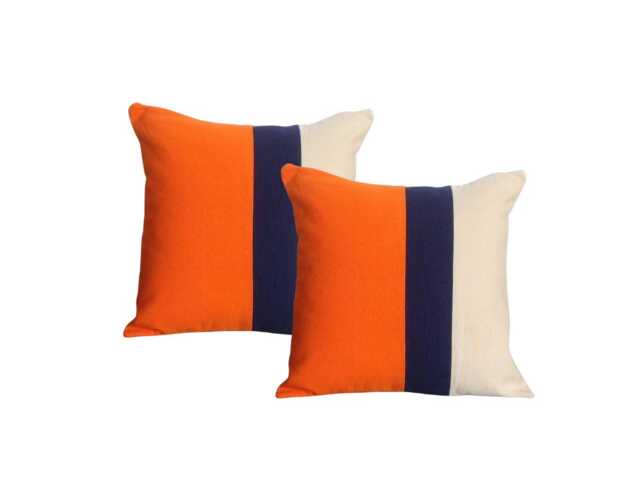 Orange Navy Color Block Accent Pillows Boho Stripes Square Throw Abstract Geometric - image 1