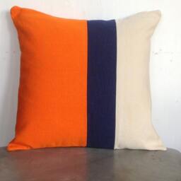 Orange Navy Color Block Accent Pillows Boho Stripes Square Throw Abstract Geometric - thumbnail 3