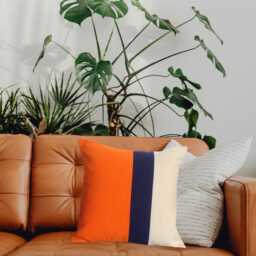 Orange Navy Color Block Accent Pillows Boho Stripes Square Throw Abstract Geometric - thumbnail 2