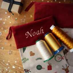Personalized Kids Christmas Stocking Embroidered Velvet, Custom Name, Made in UK - thumbnail 2