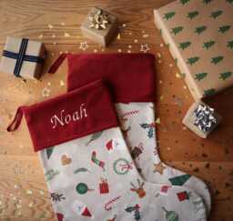 Personalized Kids Christmas Stocking Embroidered Velvet, Custom Name, Made in UK