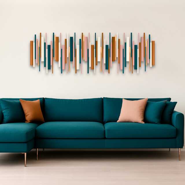 Teal Copper Geometric Wood Wall Art - Modern Statement Sculpture - image 1
