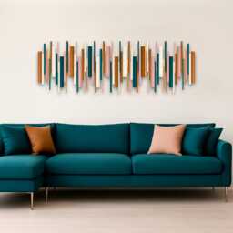 Teal Copper Geometric Wood Wall Art - Modern Statement Sculpture - thumbnail 1