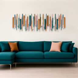 Teal Copper Geometric Wood Wall Art - Modern Statement Sculpture - thumbnail 4