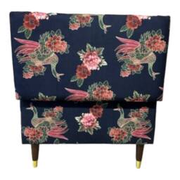 Peacock Fabric Ottoman Long Storage Box With Wood & Brass Legs - thumbnail 4