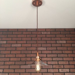 "Industrial Pendant -Copper 8"" Glass Clear Flat Shade With Patented ""Huila Connector" - thumbnail 2
