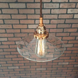 "Industrial Pendant -Copper 8"" Glass Clear Flat Shade With Patented ""Huila Connector" - thumbnail 3
