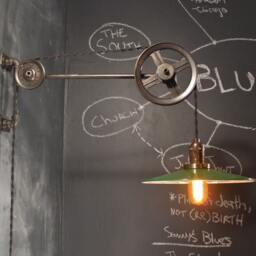 Vintage Industrial Pulley Sconce - Mirrored Shade Wall Mount Light Machine Age Trouble Lamp Lighting - thumbnail 3