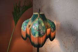 Handmade Victorian Lampshade Green Secret Garden Print With Rayon Fringe - thumbnail 1