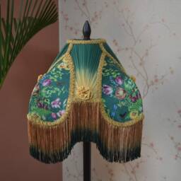 Handmade Victorian Lampshade Green Secret Garden Print With Rayon Fringe - thumbnail 2