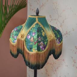 Handmade Victorian Lampshade Green Secret Garden Print With Rayon Fringe - thumbnail 3